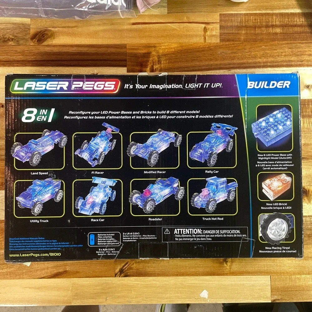 Laser Pegs Builder 8 in 1 Race Car Building Set Kids 111 Pcs Light Up STEM